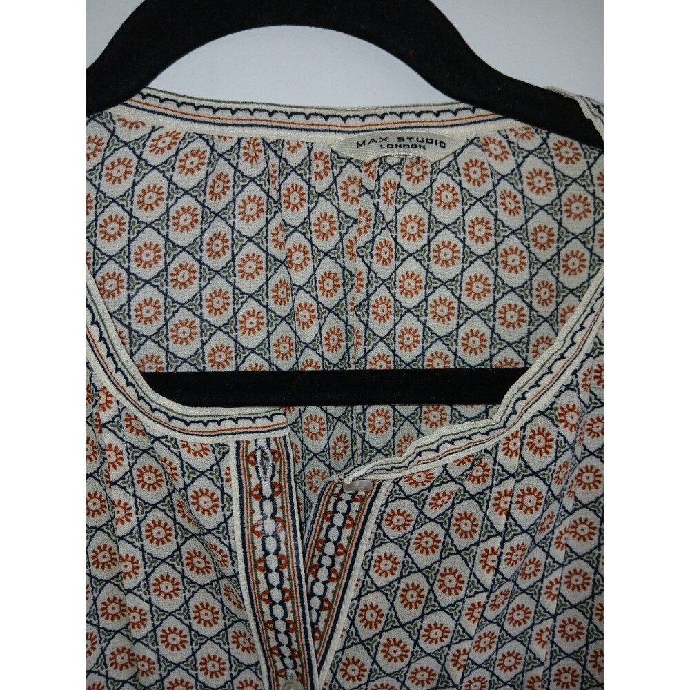 Max Studio Celestial Print Blouse Sz M Bohemian Peasant Forest Fairy Ethereal - Picture 3 of 10